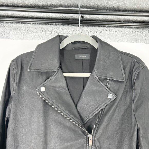 Theory Black Leather Moto Jacket in Urban Stretch Leather - Picture 4 of 6